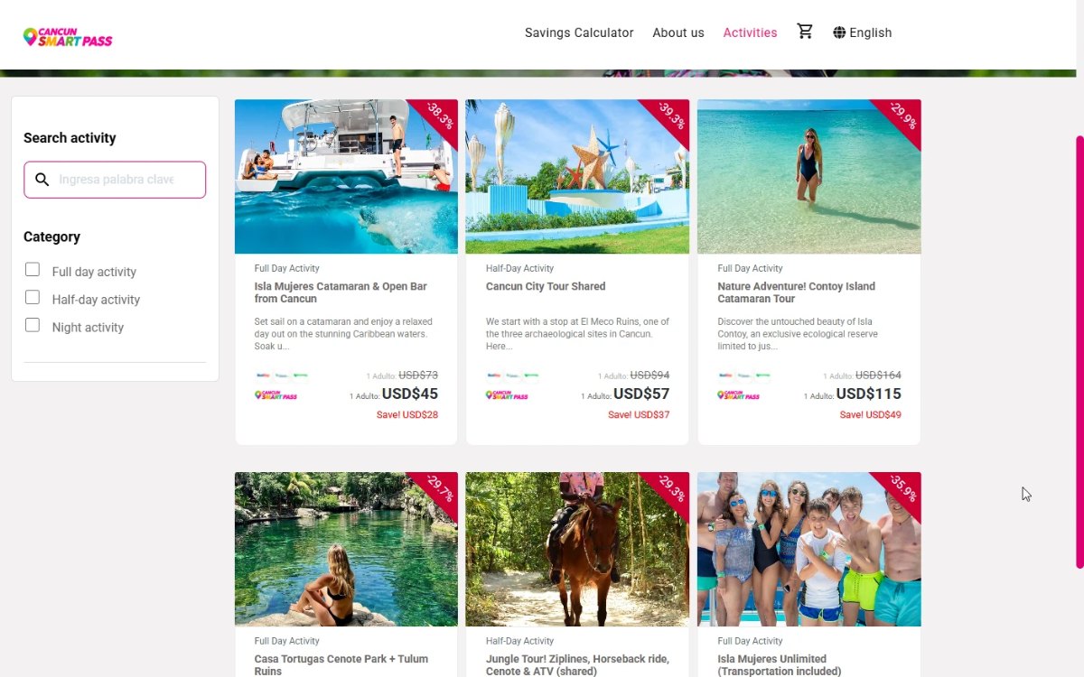 Cancun Smart Pass — E-commerce de tours