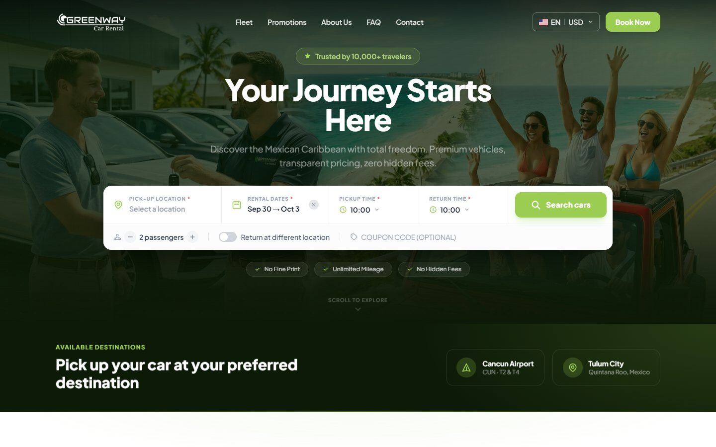 Greenway Car Rental — Plataforma de reservas en línea