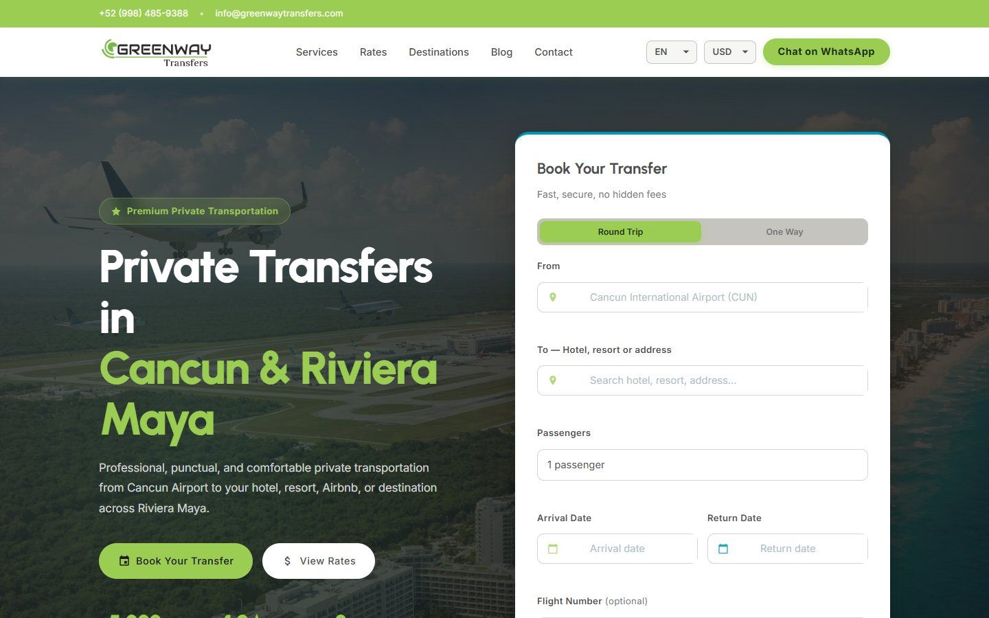 Greenway Transfers — Sitio web + cotizador de traslados