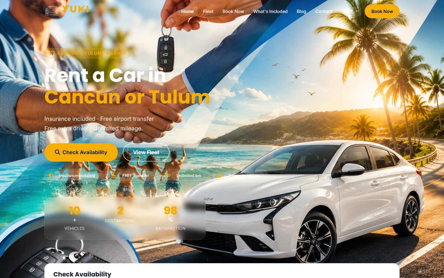 Yuki Car Rental — Sitio web + motor de reservas